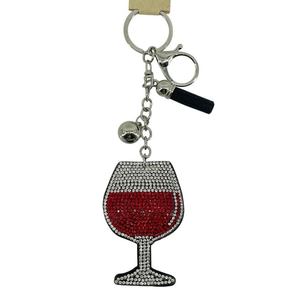 Rhinestone Wine Glass Keychain Purse Charm Crystal Red Wine Bag Charm New - Picture 3 of 8
